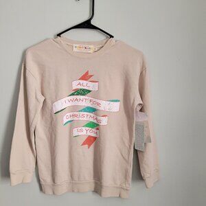 Dot Dot Smile Christmas Sweatshirt Kids 11 Tan LE "All I Want For Christmas" NWT